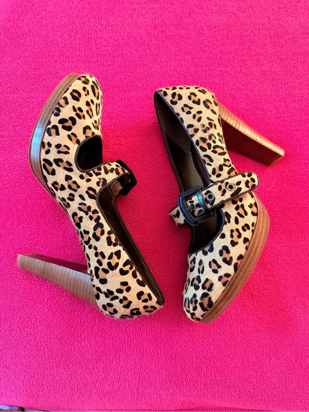 Saks Fifth Avenue Leopard Print Mary Jane High Heel Pumps